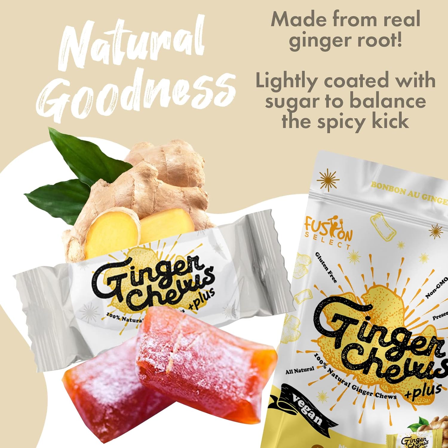 Fusion Select Mango Ginger Chews - Vegan Candy