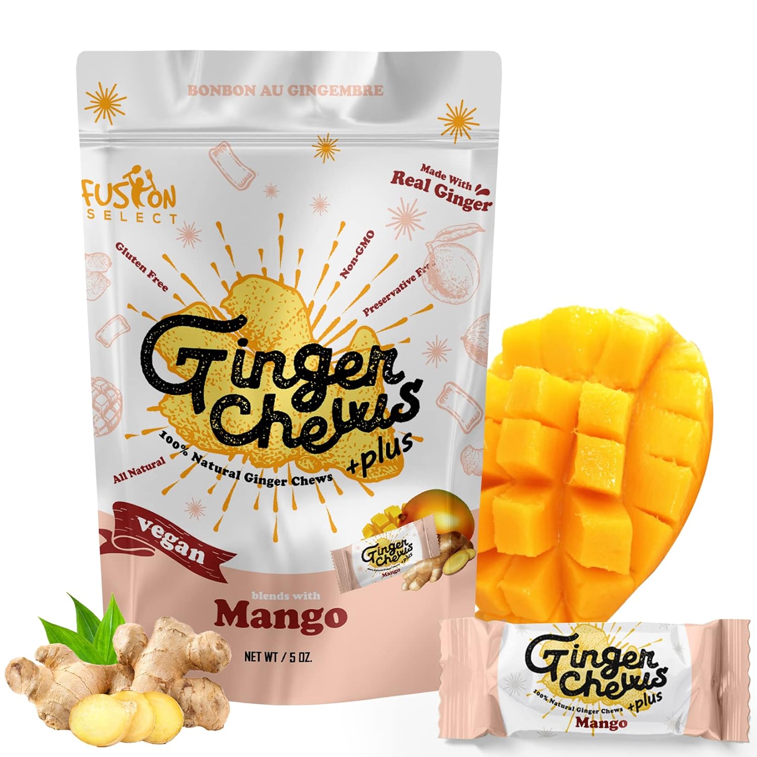 Fusion Select Mango Ginger Chews - Vegan Candy
