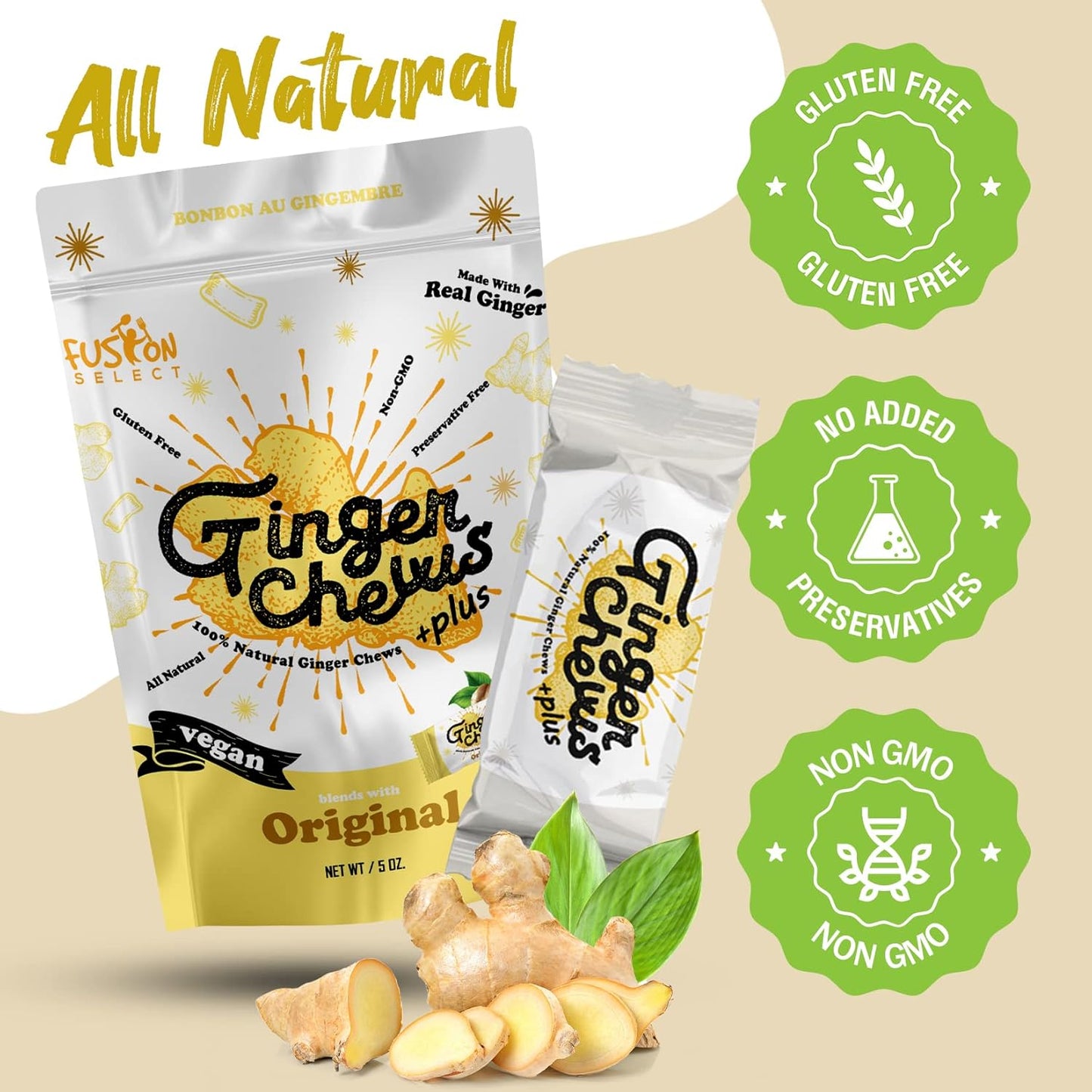 Fusion Select Mango Ginger Chews - Vegan Candy