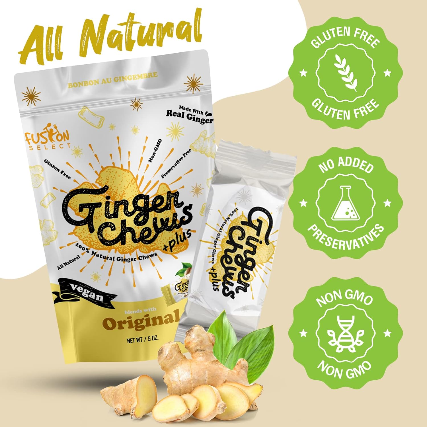 Fusion Select Mango Ginger Chews - Vegan Candy