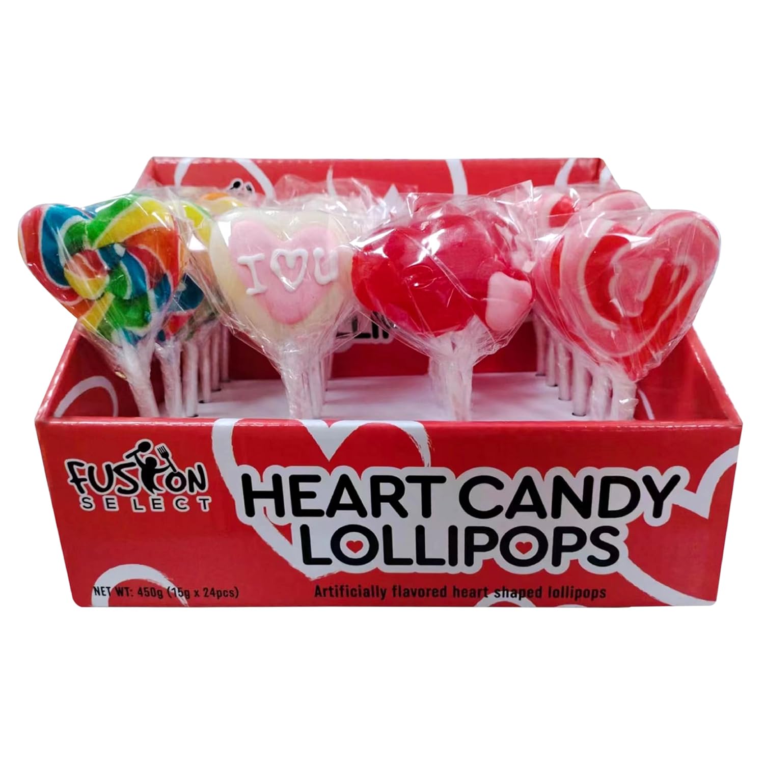 Fusion Select 24 Heart Shaped Lollipops Candy