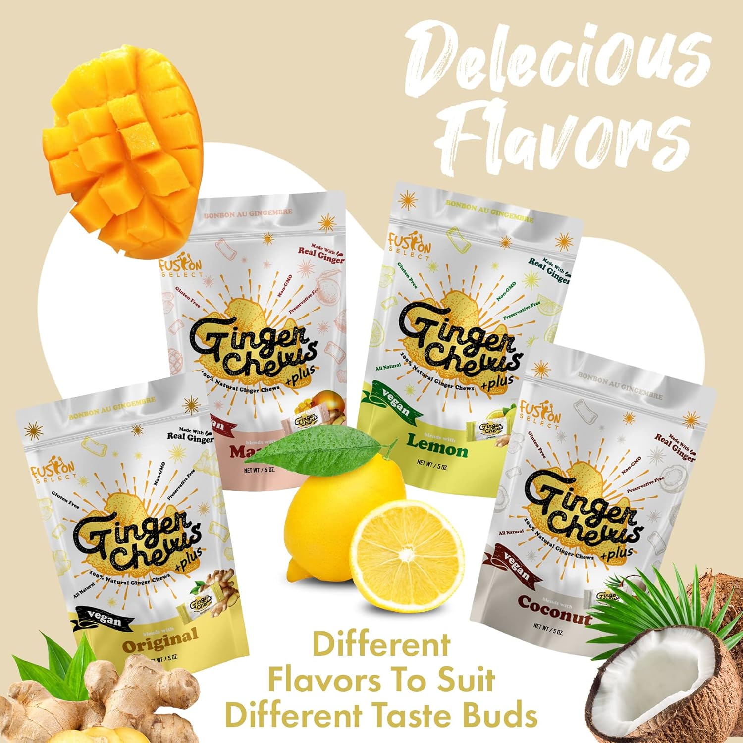 Fusion Select Mango Ginger Chews - Vegan Candy