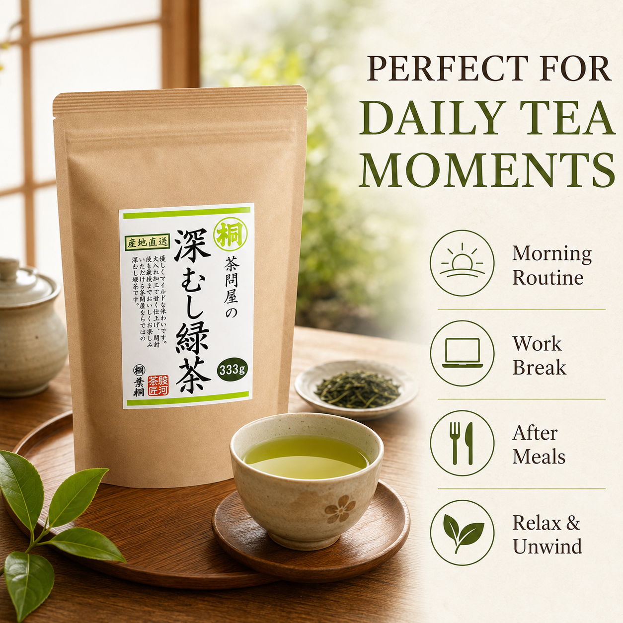 Japanese Sencha Green Tea, Deep-Steamed Loose Leaf Tea, 333g
