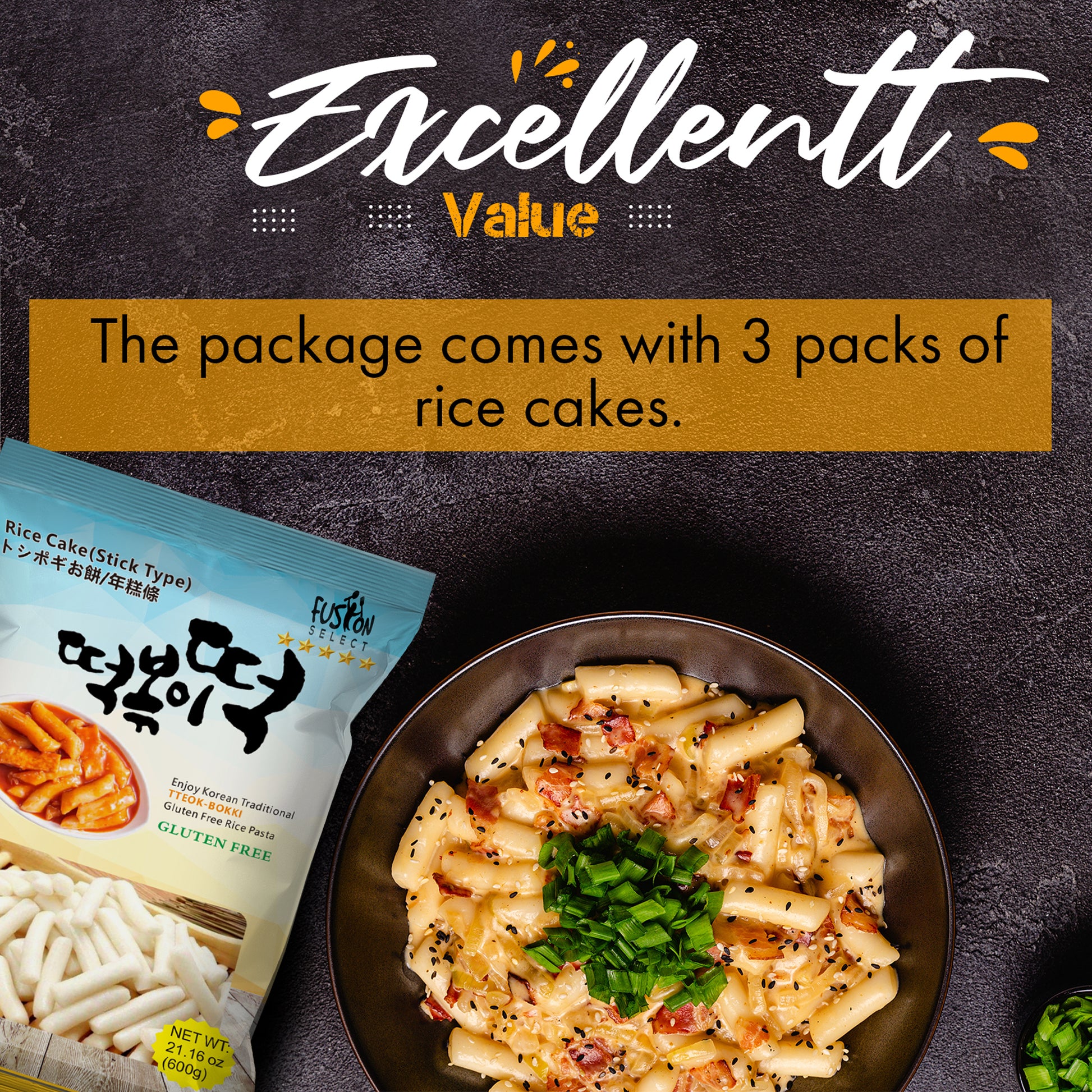 Fusion Select Korean Rice Cakes – Tteokbokki Sticks (2 Packs)