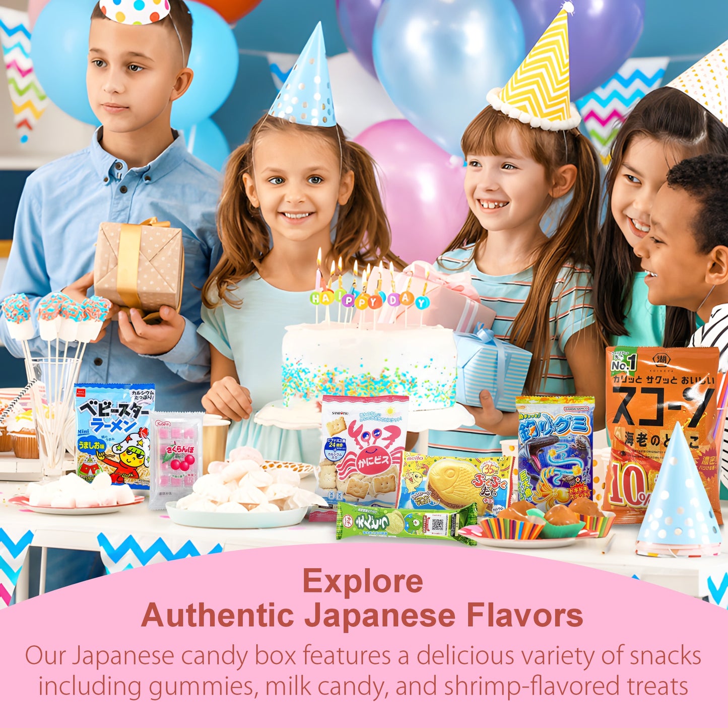 Fusion Select 40 Japanese Snack Box - Assorted Dagashi Box from Japan with Bubble Gum, Peach Juice, Fish-Shaped Wafer, Potato Crisps, Animal-Shaped Biscuits, Corn Chips, Gummies, Milk Candy